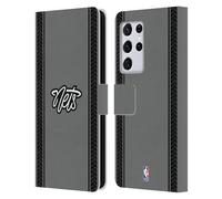 Head Case Designs sous Licence Officielle NBA Design Gris Brooklyn Nets Logo Étui Portefeuille en Cuir Compatible avec Samsung Galaxy S21 Ultra 5G