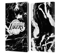 Head Case Designs sous Licence Officielle NBA Marbre Noir Los Angeles Lakers Étui Portefeuille en Cuir Compatible avec Amazon Fire Max 11 2023
