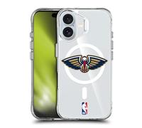 Head Case Designs sous Licence Officielle NBA Pélican Bleu Marine New Orleans Pelicans Logo Étui Antichoc [Protection de Qualité Militaire] Compatible avec Apple iPhone 16 et Compatible avec MagSafe