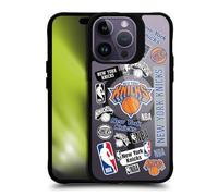 Head Case Designs sous Licence Officielle NBA Sticker Collage Print New York Knicks Coque Pare-Chocs Noire Antichoc [Niveau Militaire] Compatible avec iPhone 14 Pro Max et Compatible avec MagSafe