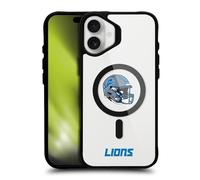 Head Case Designs sous Licence Officielle NFL Logotype De Casque Detroit Lions Black Shockproof Bumper Case [Military Grade] Compatible with Apple iPhone 16 Plus and Compatible with MagSafe