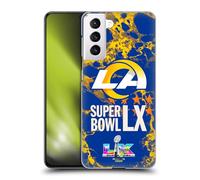 Head Case Designs sous Licence Officielle NFL Rams Marbre 2026 Super Bowl LX Coque Dure pour l'arrière Compatible avec Samsung Galaxy S21 5G