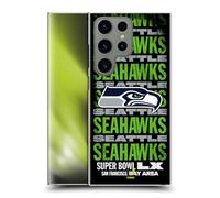 Head Case Designs sous Licence Officielle NFL Seahawks Noir 2026 Super Bowl LX Coque Dure pour l'arrière Compatible avec Samsung Galaxy S23 Ultra 5G