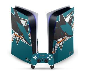 Head Case Designs sous Licence Officielle NHL Énorme San Jose Sharks Vinyle Plaque Frontale Autocollant De Jeu Peau Compatible avec Sony PlayStation 5 PS5 Disc Edition Console & DualSense Controller