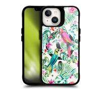 Head Case Designs sous Licence Officielle Ninola Floral Tropical Parrots Collection 2025-26 Black Shockproof Bumper Case [Military Grade] Compatible with Apple iPhone 14 and Compatible with MagSafe