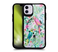 Head Case Designs sous Licence Officielle Ninola Floral Tropical Parrots Collection 2025-26 Black Shockproof Bumper Case [Military Grade] Compatible with Apple iPhone 11 and Compatible with MagSafe