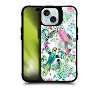 Head Case Designs sous Licence Officielle Ninola Floral Tropical Parrots Collection 2025-26 Black Shockproof Bumper Case [Military Grade] Compatible with Apple iPhone 15 and Compatible with MagSafe