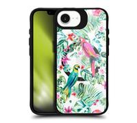 Head Case Designs sous Licence Officielle Ninola Floral Tropical Parrots Collection 2025-26 Black Shockproof Bumper Case [Military Grade] Compatible with Apple iPhone 16e and Compatible with MagSafe