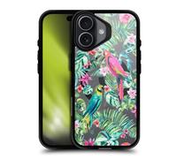 Head Case Designs sous Licence Officielle Ninola Floral Tropical Parrots Collection 2025-26 Black Shockproof Bumper Case [Military Grade] Compatible with Apple iPhone 17 and Compatible with MagSafe