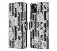 Head Case Designs sous Licence Officielle Ninola Rayures BW Modèles Florals Étui Portefeuille en Cuir Compatible avec Apple iPhone 15 Plus