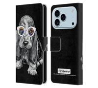 Head Case Designs sous Licence Officielle P.D. Moreno Basset Hound Chiens Noir Et Blanc Étui Portefeuille en Cuir Compatible avec Apple iPhone 17 Pro