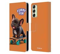 Head Case Designs sous Licence Officielle P.D. Moreno Planche À roulettes Bouledogue Français Oeuvre d'art Furry Fun Étui Portefeuille en Cuir Compatible avec Samsung Galaxy A14 5G