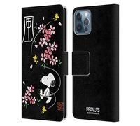 Head Case Designs sous Licence Officielle Peanuts Fleurs De Cerise Snoopy Oriental Étui Portefeuille en Cuir Compatible avec Apple iPhone 12 / iPhone 12 Pro