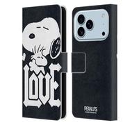 Head Case Designs sous Licence Officielle Peanuts Snoopy Woodstock Love Chemise Rock Étui Portefeuille en Cuir Compatible avec Apple iPhone 17 Pro