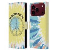 Head Case Designs sous Licence Officielle Peanuts Tie Dye Peace Sign Woodstock 50th Étui Portefeuille en Cuir Compatible avec Apple iPhone 18 Pro Max