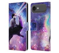 Head Case Designs sous Licence Officielle Random Galaxy Laser Space Cat Riding Lama Animaux Étui Portefeuille en Cuir Compatible avec Apple iPhone 17 Air