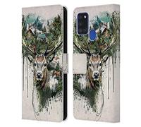 Head Case Designs sous Licence Officielle Riza Peker Cerf Région Sauvage Animal Abstraite Étui Portefeuille en Cuir Compatible avec Samsung Galaxy A21s (2020)