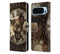 Head Case Designs sous Licence Officielle Simone Gatterwe Horloge Vintage Steampunk Étui Portefeuille en Cuir Compatible avec Google Pixel 9 / Pixel 9 Pro