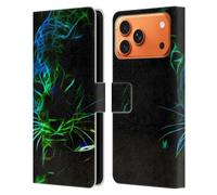 Head Case Designs sous Licence Officielle Simone Gatterwe Neon Leopard Portraits De La Nature Étui Portefeuille en Cuir Compatible avec Apple iPhone 17 Pro Max