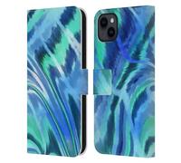 Head Case Designs sous Licence Officielle Suzan Lind Bleu Vert Tie Dye 2 Étui Portefeuille en Cuir Compatible avec Apple iPhone 15 Plus
