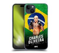 Head Case Designs sous Licence Officielle UFC Drapeau du Brazil Charles Oliveira Coque Dure pour l'arrière Compatible avec Apple iPhone 15 Plus