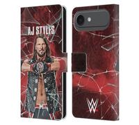 Head Case Designs sous Licence Officielle WWE Verre Brisé AJ Styles Étui Portefeuille en Cuir Compatible avec Apple iPhone 17 Air