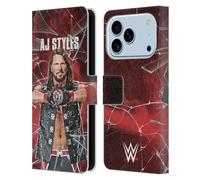 Head Case Designs sous Licence Officielle WWE Verre Brisé AJ Styles Étui Portefeuille en Cuir Compatible avec Apple iPhone 17 Pro