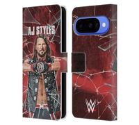Head Case Designs sous Licence Officielle WWE Verre Brisé AJ Styles Étui Portefeuille en Cuir Compatible avec Google Pixel 10