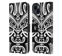 Head Case Designs Tatouage sur Le Visage Tatouage Samoan Étui Portefeuille en Cuir Compatible avec Apple iPhone 15 Plus
