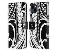 Head Case Designs Tourbillon Orné Tatouage Samoan Étui Portefeuille en Cuir Compatible avec Apple iPhone 15 Plus