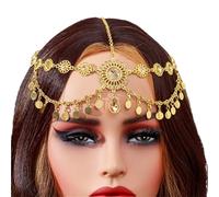 Head Chain for Women Gold Color Coins Tassel Bridal Rhinestone Hair Chain Headdress Wedding Accessories Headpiece pour les occasions spéciales et les festivals(Gold 1)