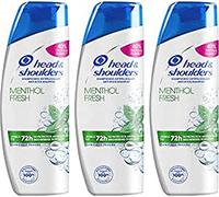 Head & Shoulders, Menthol Fresh Shampoing Antipelliculaire, Nettoie profondément les Cheveux et le Cuir chevelu, Sensation de Fraîcheur Mentholée, Formule 3 x 285 ml