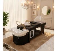 Head Spa Lit de shampooing avec tête de fumigation Thérapie Table de massage Support de circulation de l'eau Équipement de spa pour spa, barbier salon de beauté, noir