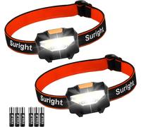 Head Torch (2 Pcs),Powerful 140lm Led Headlamp,3 Lighting Modes,Adjustable,Light Weight For Running,Camping,Cycling,Outdoor Lighting Gift For Children,6 Aaa Batteries Included