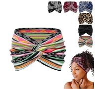 Headbands, Printed Cross Yoga Headband, Non Slip Soft Fabric Workout Hair Accessorie for Running Fitness Sports (Rainbow Strips)