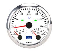 Headerbs Compteur GPS Vitesse 85mm 120mph 3 en 1 Voltmètre (Cadran blanc | Jauge de Niveau de Carburant, Entrée DC 8 à 16V, Rétroéclairage Sept Couleurs, Adaptation Camping-car Yacht Camion, Antenne