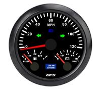 Headerbs Compteur GPS Vitesse 85mm 120mph 3 en 1 Voltmètre (Cadran noir | Jauge de Niveau de Carburant, Entrée DC 8 à 16V, Rétroéclairage Sept Couleurs, Adaptation Camping-car Yacht Camion, Antenne