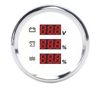 Headerbs Indicateur de Niveau D'eau D'égout Numérique, Voltmètre, Moniteur de Niveau D'eau D'égout à LED, Jauge étanche pour Camping-cars, Camions, Motos (cadran blanc lunette argentée)