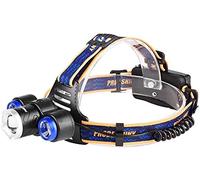 Headlamp LZRDZSW Zoom 3LED Rechargeable Strong Headlight T6 Super Bright Waterproof Head Torch 4 Kinds of Lighting Modes for Outdoor Night Fishing Car Repair Etc. for Adults Camping (Blue)