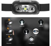 Headlamp [Pack Of 2],Powerful 200 Lm 3 Modes Sensitive Sensor Mode,Ultra-Light & Adjustable Children's Head Lights For Fishing,Camping,Hiking,Cycling