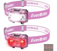 Headlamp With 3 Lights, White, Red And Green, 300 Lm, 5 Lighting Modes, Adjustable Head Torch For Fishing, Camping, Reading, Hiking, 6 Aaa Batteries Included (Pink)