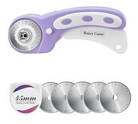 Headley Tools Cutter rotatif 5 lames de rechange, coupe-tissu ergonomique, fermeture de sécurité, 45 mm, tissu, cuir, bricolage, couture, matelassage (violet)