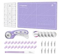 Headley Tools Ensemble de cutter rotatif - Coupe-tissu de 45 mm, 5 lames rotatives supplémentaires, tapis de découpe A3, règle de matelassage et pinces à coudre, ensemble de couteaux artisanaux, idéal