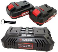 HEADNMORE® Bundle - PARKSIDE® Chargeur double de batterie 20V PDSLG 20 + 2x 2Ah batterie + porte-clés HEADNMORE