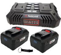 HEADNMORE® Bundle - PARKSIDE® Chargeur double de batterie 20V PDSLG 20 + 2x 8Ah Smart Batterie 8 Ah + Porte-clés HEADNMORE