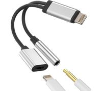 Headphone Adapter For Iphone (2-In-1) Lightning To 3.5 Mm Jack Aux Audio Mfi Certified For Apple Plug Cable Car Charger Accessory Headphone Extension Splitter 14 13 12 11 Pro Max For Ipad