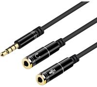 Headphone Y Splitter Dual Female To 1 Male Black Microphone Audio Smathphone Pc Headphone Adapter Black