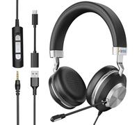 Headphones with Microphone Noise Cancelling USB Type-C 3.5 mm Jack PC Headset 3 in 1 USB Headset and Volume Control Cable for Call Center,Skype,Zoom,Home Office,Online Course