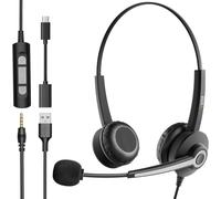 Headphones with Noise Cancelling Microphone,USB/Type-C/3.5mm Jack,3 in 1,USB Headset and Cable Volume Control for Call Center,Skype,Zoom,Home Office,Online Class,Clear Chat