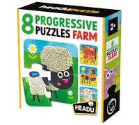 HEADU - 8 Progressive Puzzle The Farm - Large Pieces Perfect for Little Fingers | Puzzle Educatifs 2 3 4 5 Ans, Jeu Éducatif pour Enfants, Jeux Didactiques, Cadeau Enfants, Made in Italy